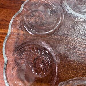 Vintage Clear Glass Oyster Escargot Plate, 6 Shell-Shaped Wells, Scalloped Edge